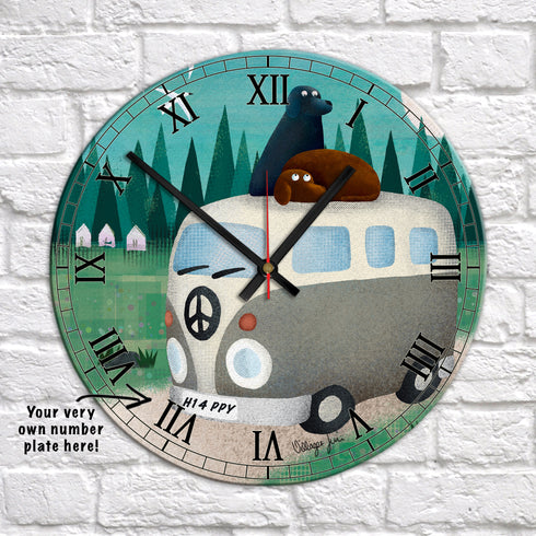 Labradorable Campervan Holiday Ascot Grey - Camper Art Clock